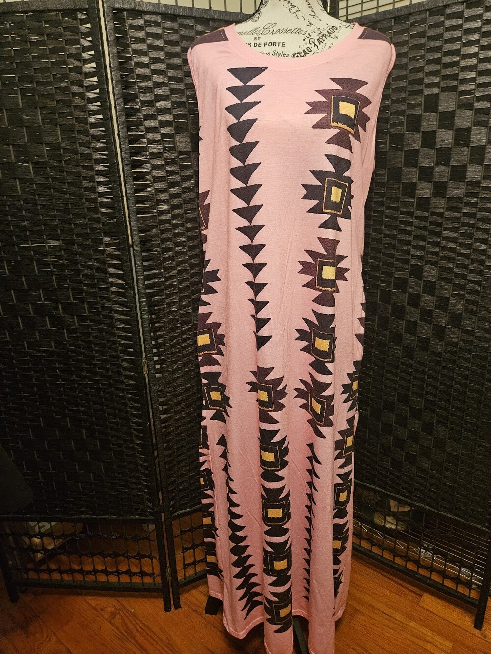 Pink Geometric Maxi Dress - Casual Sleeveless Women’s Dress